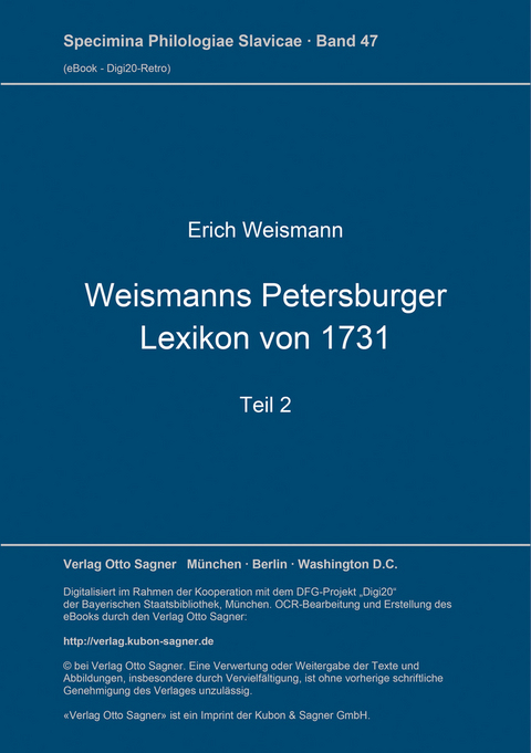 Weismanns Petersburger Lexikon von 1731 - Erik Weismann