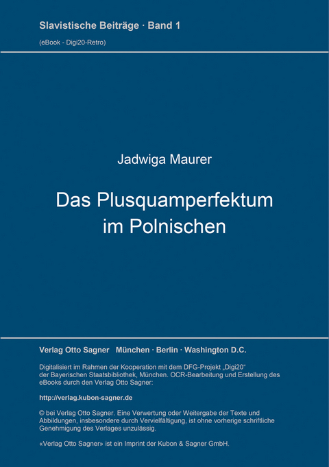 Das Plusquamperfektum im Polnischen - Jadwiga Maurer