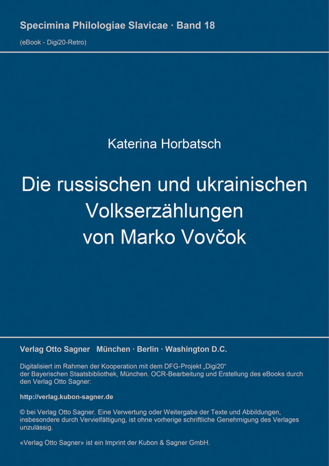 Die russischen und ukrainischen Volkserzählungen von Marko Vovčok - Katerina Horbatsch