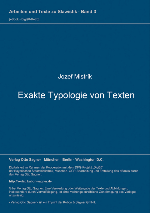 Exakte Typologie von Texten - Jozef Mistrík