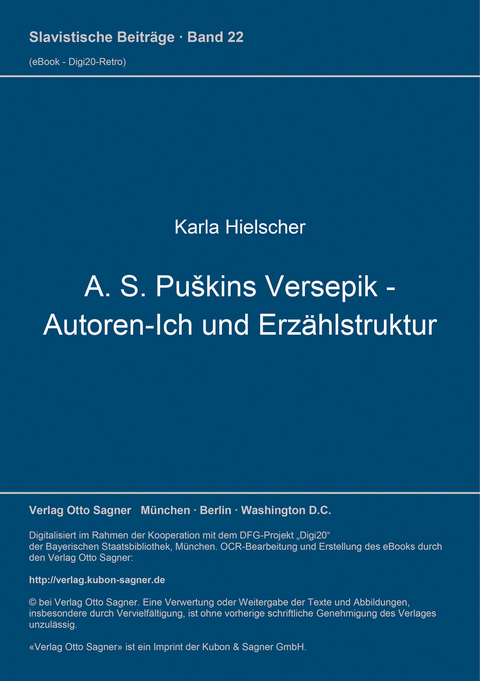 A. S. Puškins Versepik - Autoren-Ich und Erzählstruktur - Karla Hielscher