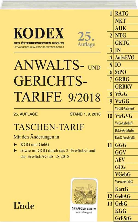 KODEX Anwalts- und Gerichtstarife 9/2018 - Dietmar Dokalik