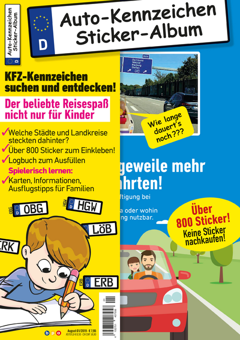 Kinder-Reisespiel KFZ-Kennzeichen Sticker-Sammelalbum fürs Handgepäck, Mitmachbuch für die Ferien, Ratespaß unterwegs auf Reisen, Beschäftigung für Kinder bei langen Autofahrten - Philipp Gesierich