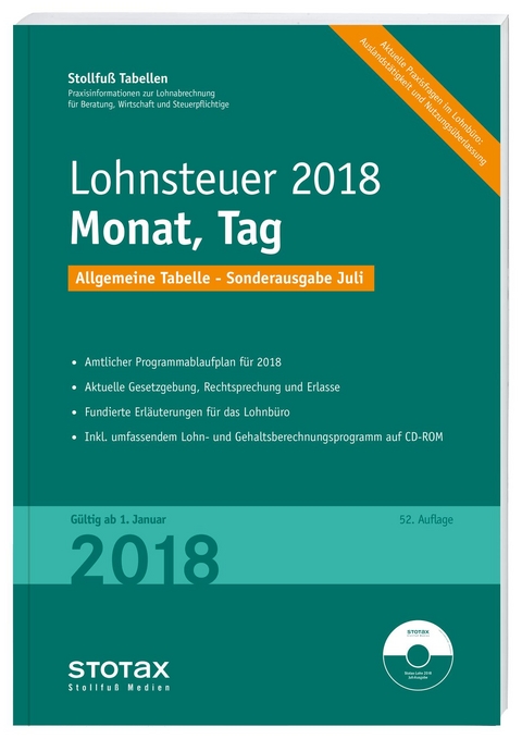 Tabelle, Lohnsteuer 2018 Monat, Tag - Sonderausgabe Juli