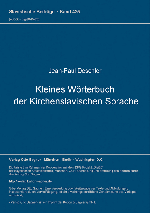 Kleines Wörterbuch der Kirchenslavischen Sprache - Jean-Paul Deschler