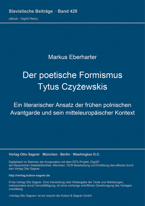 Der poetische Formismus Tytus Czyżewskis - Markus Eberharter