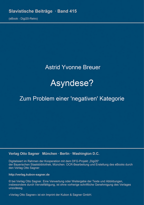 Asyndese? Zum Problem einer 'negativen' Kategorie - Astrid Yvonne Breuer