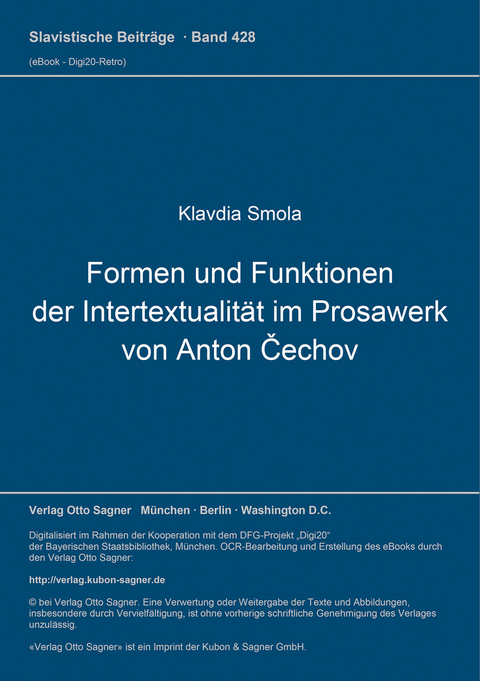 Formen und Funktionen der Intertextualität im Prosawerk von Anton Čechov - Klavdia Smola