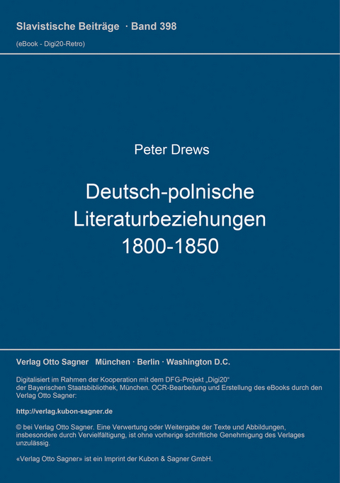 Deutsch-polnische Literaturbeziehungen 1800-1850 - Peter Drews