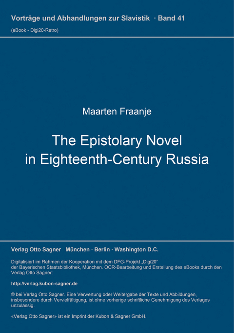 The Epistolary Novel in Eighteenth-Century Russia - Maarten Fraanje