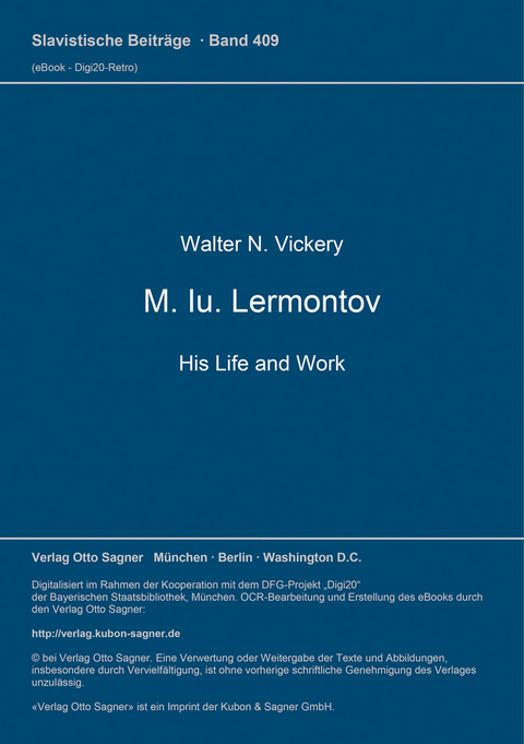 M. Iu. Lermontov. His Life and Work - Walter N. Vickery