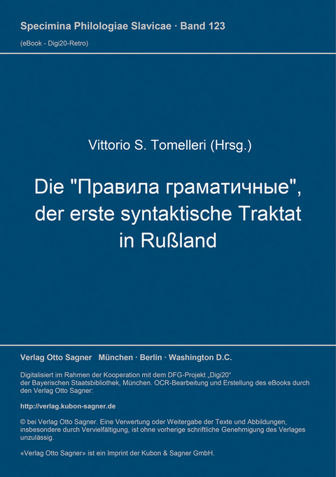 Die "Pravila gramatičnye", der erste syntaktische Traktat in Rußland - Vittorio S. Tomelleri