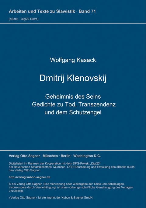 Dmitrij Klenovskij. Geheimnis des Seins. Gedichte zu Tod, Transzendenz und dem Schutzengel - Wolfgang Kasack