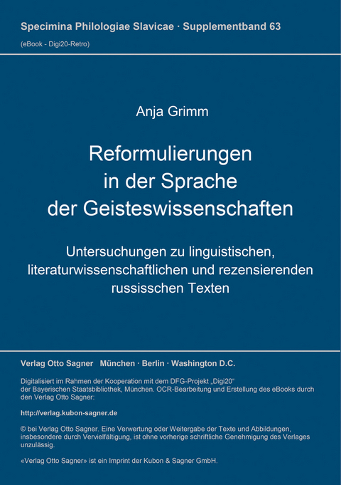 Reformulierungen in der Sprache der Geisteswissenschaften - Anja Grimm