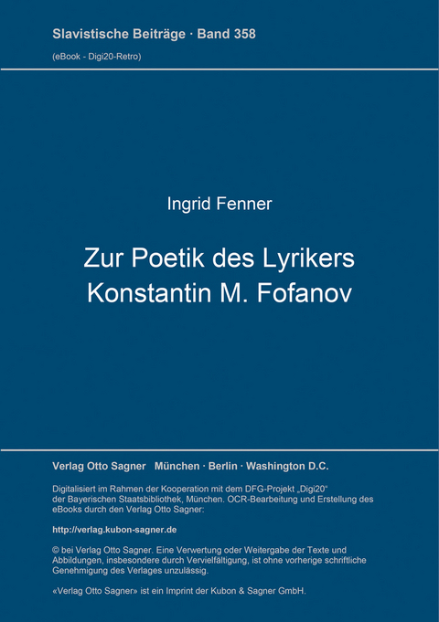 Zur Poetik des Lyrikers Konstantin M. Fofanov - Ingrid Fenner