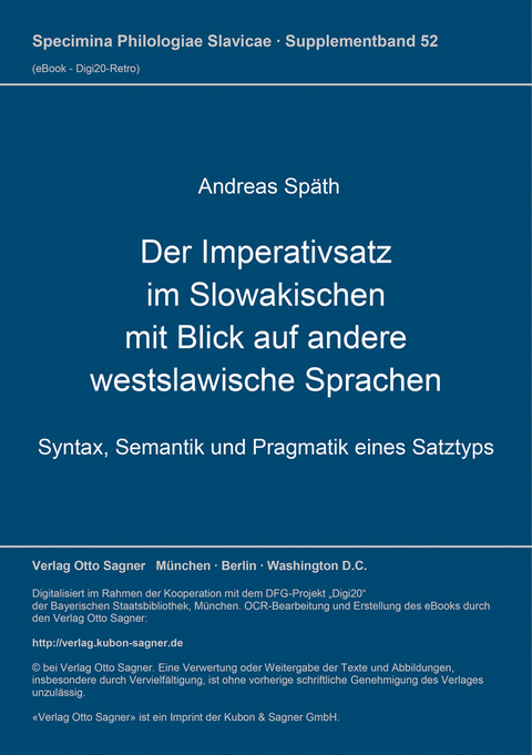 Der Imperativsatz im Slowakischen mit Blick auf andere westslawische Sprachen - Andreas Späth