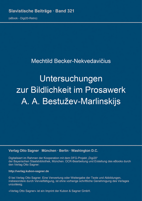 Untersuchungen zur Bildlichkeit im Prosawerk A. A. Bestužev-Marlinskijs - Mechtild Becker-Nekvedavicius