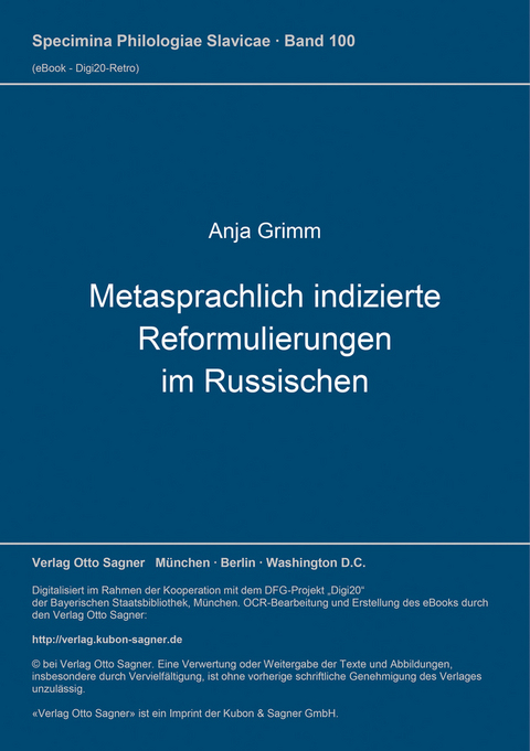 Metasprachlich indizierte Reformulierungen im Russischen - Anja Grimm