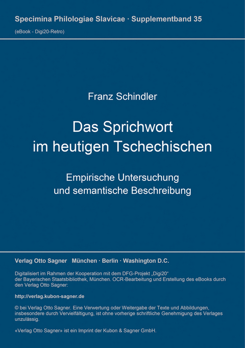 Das Sprichwort im heutigen Tschechischen - Franz Schindler