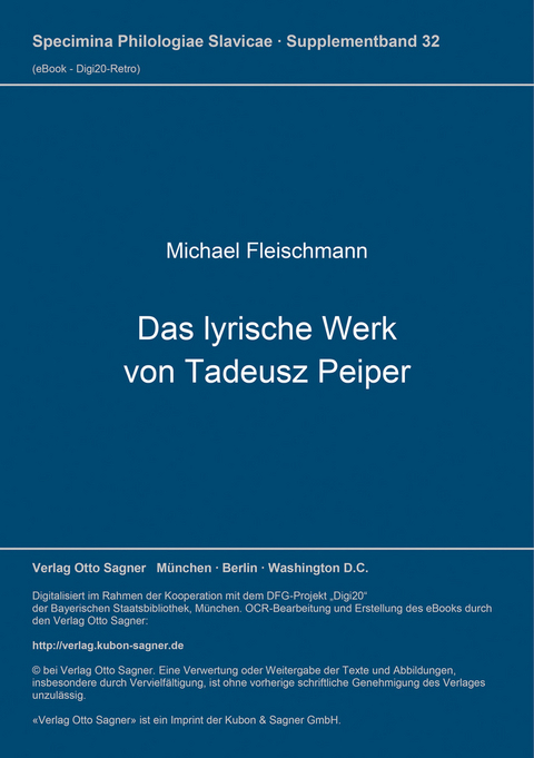 Das lyrische Werk von Tadeusz Peiper - Michael Fleischer