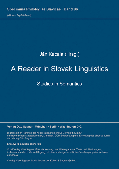 A Reader in Slovak Linguistics - 