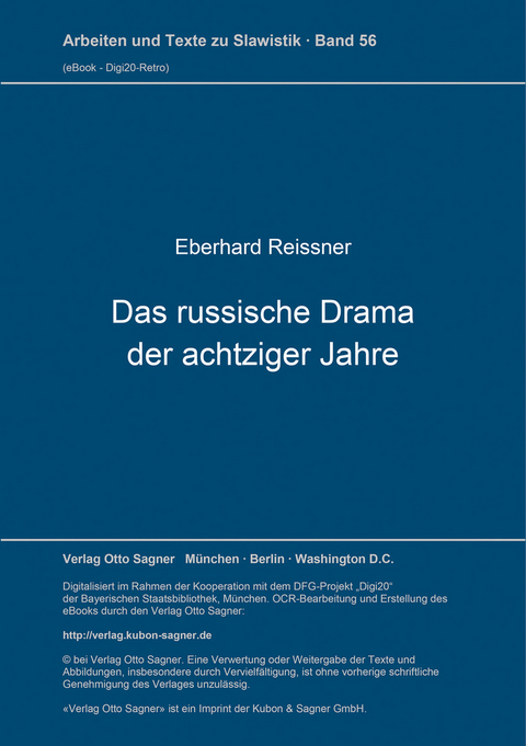 Das russische Drama der achtziger Jahre - Eberhard Reissner