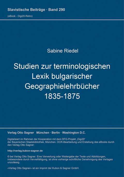 Studien zur terminologischen Lexik bulgarischer Geographielehrbücher (1835-1875) - Sabine Riedel