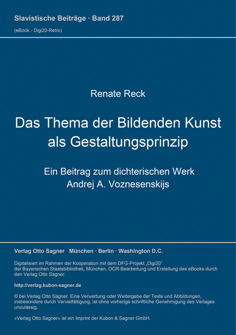 Das Thema der bildenden Kunst als Gestaltungsprinzip - Renate Reck