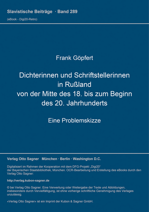 Dichterinnen und Schriftstellerinnen in Rußland von der Mitte des 18. bis zum Beginn des 20. Jahrhunderts - Frank Göpfert