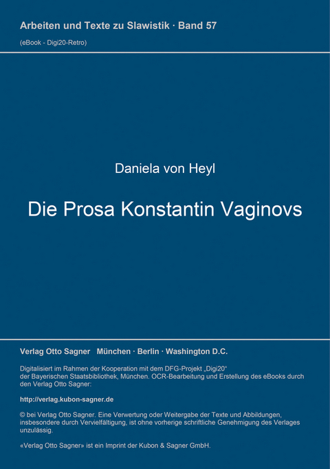 Die Prosa Konstantin Vaginovs - Daniela von Heyl