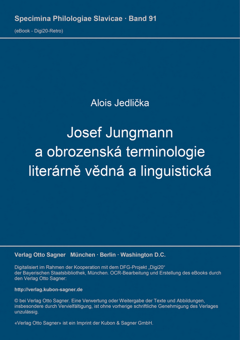 Josef Jungmann a obrozenská terminologie literárně vědná a linguistická - Alois Jedlicka