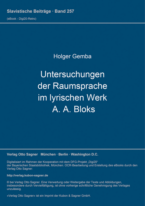 Untersuchungen der Raumsprache im lyrischen Werk A. A. Bloks - Holger Gemba