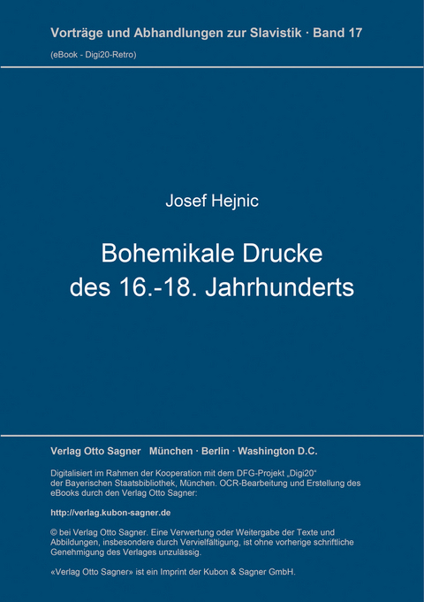 Fragen der bibliographischen Beschreibung der Tschechischen und fremdsprachigen Bohemikalen Drucke des 16. - 18. Jahrhunderts - Josef Hejnic