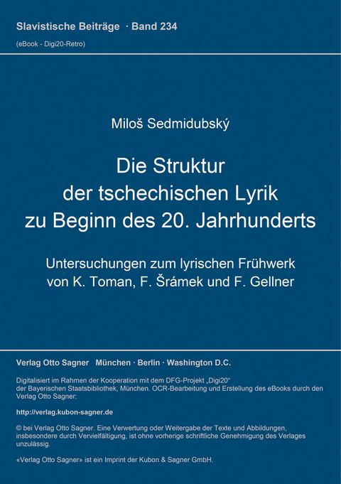 Die Struktur der tschechischen Lyrik zu Beginn des 20. Jahrhunderts - Miloš Sedmidubský