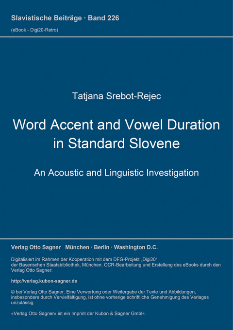 Word Accent and Vowel Duration in Standard Slovene - Tatjana Srebot-Rejec