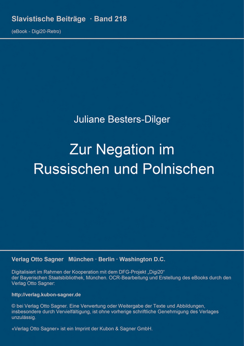 Zur Negation im Russischen und Polnischen - Juliane Besters-Dilger