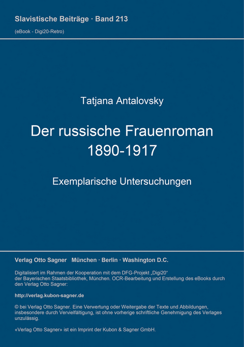 Der russische Frauenroman 1890-1917 - Tatjana Antalovsky