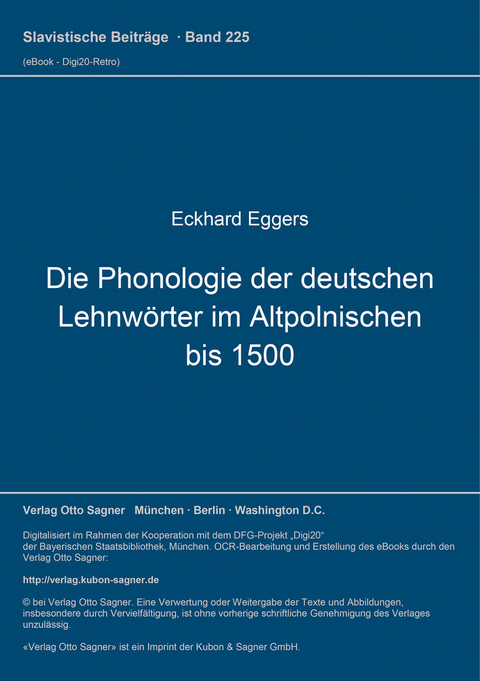 Die Phonologie der deutschen Lehnwörter im Altpolnischen bis 1500 - Eckhard Eggers