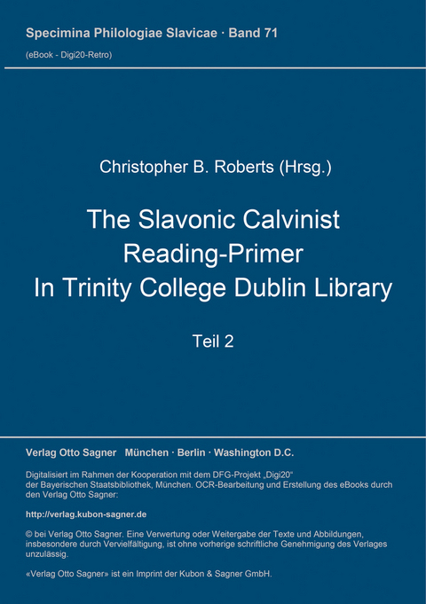 The Slavonic Calvinist Reading-Primer in Trinity College Dublin Library - Christopher Roberts