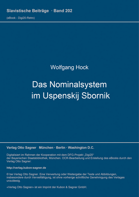 Das Nominalsystem im Uspenskij Sbornik - Wolfgang Hock