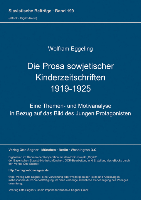 Die Prosa sowjetischer Kinderzeitschriften (1919-1925) - Wolfram Eggeling