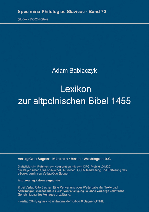 Lexikon zur altpolnischen Bibel 1455 - Adam Babiaczyk