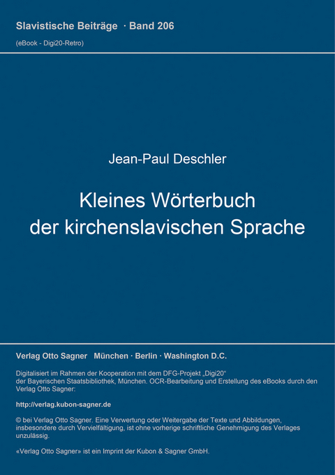 Kleines Wörterbuch der kirchenslavischen Sprache - Jean-Paul Deschler