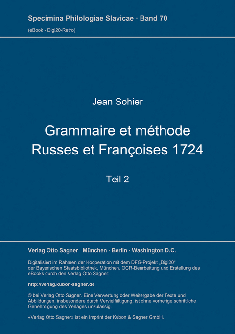 Grammaire et méthode Russes et Françoises 1724. Teil 2 - Jean Sohier