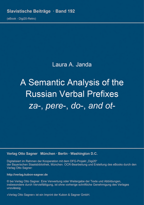 A Semantic Analysis of the Russian Verbal Prefixes za-, pere-, do-, and ot- - Laura A. Janda