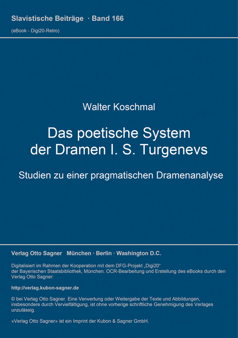 Das poetische System der Dramen I. S. Turgenevs - Walter Koschmal