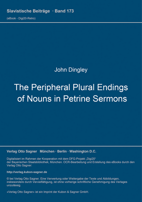 The Peripheral Plural Endings of Nouns in Petrine Sermons - John Dingley