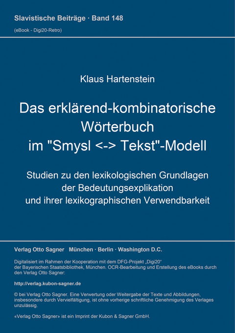 Das erklärend-kombinatorische Wörterbuch im "Smysl - Tekst"-Modell - Klaus Hartenstein