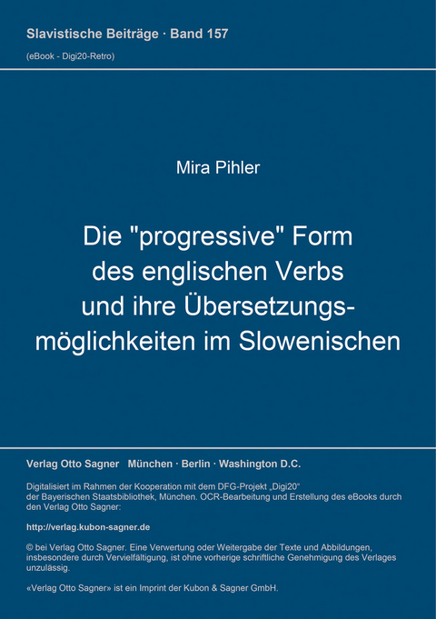 Die "progressive" Form des englischen Verbs und ihre Übersetzungsmöglichkeiten im Slowenischen - Mira Pihler