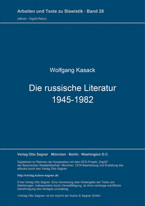 Die russische Literatur 1945-1982 - Wolfgang Kasack